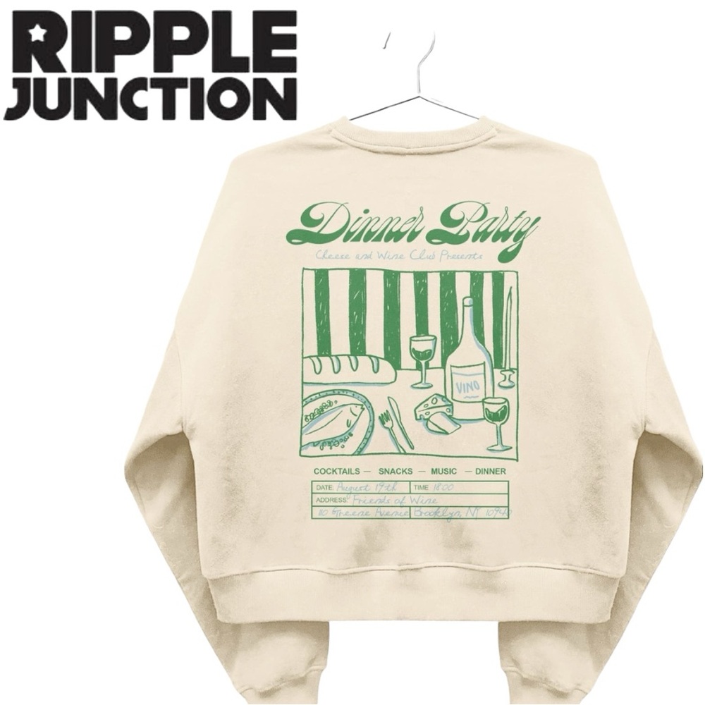 NWT Ripple Junction Cream Sweater with Green Graphic - Picture 5 of 7